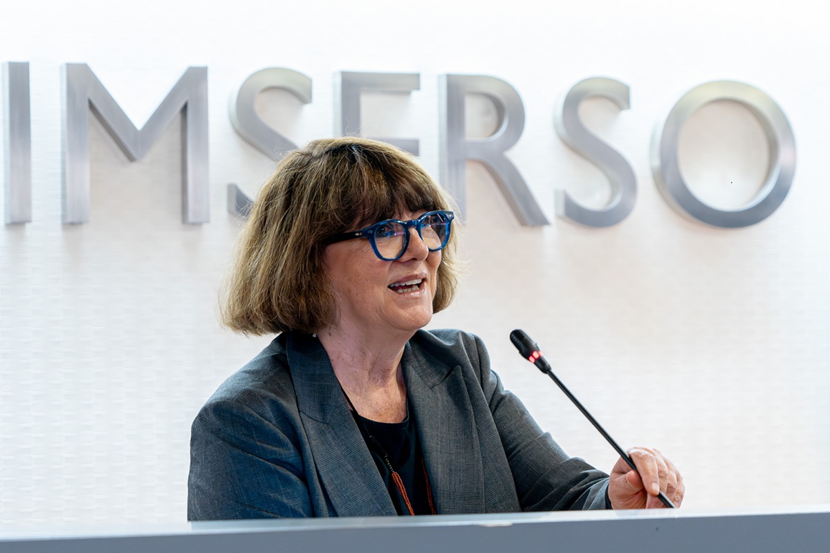 La directora general del Imserso, Mayte Sancho, durante la presentación del Panel del SAAD.